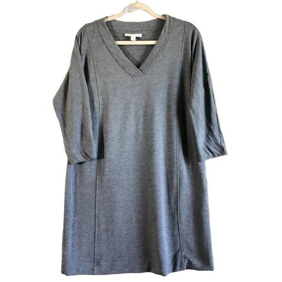 PureJill Womens S Gray Heather/BlueTranquility Fleece Dress/ Tunic Top - Picture 1 of 10